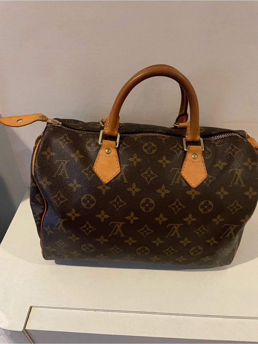 Louis Vuitton Monogram Canvas Satchel with Tan Leather Trim
